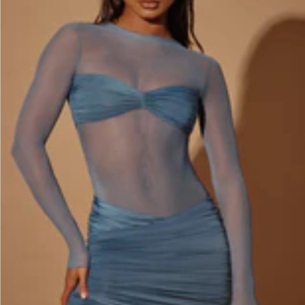 Oh Polly Blue Sheer Mini Dress